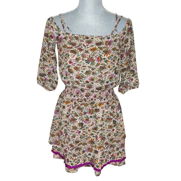 Anthropologie Floreat Mini Dress Floral Pleated Layered Ruffle Cottage 00P - Picture 2 of 13
